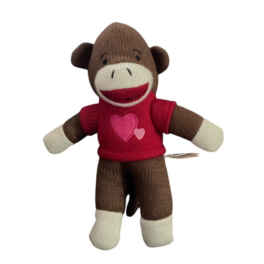 Dan Dee Sock Monkey 10" Plush Stuffed Animal Doll Pink Heart Valentine